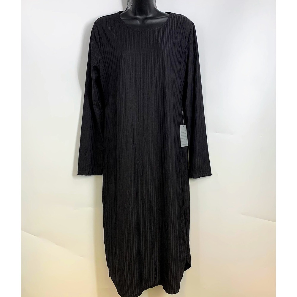 NSR Black Ribbed Long Sleeve Midi Dress Casual Everyday Comfort XL